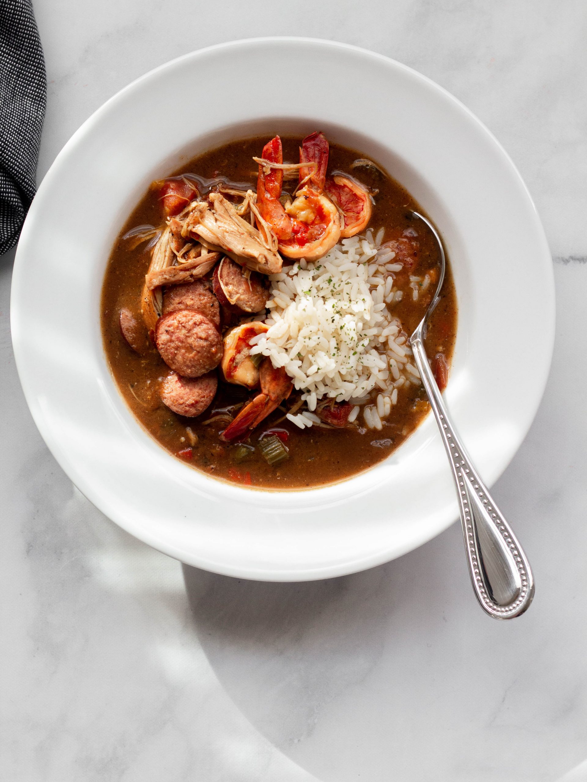Chicken, shrimp & smoked sausage gumbo